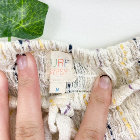 Surf gypsy Creme pleated peplum striped off the shoulder top Sz M - Picture 3 of 5